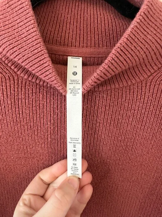 Lululemon Merino Wool-Blend Ribbed Turtleneck Sweater Brier Rose Size 14 - Picture 8 of 11